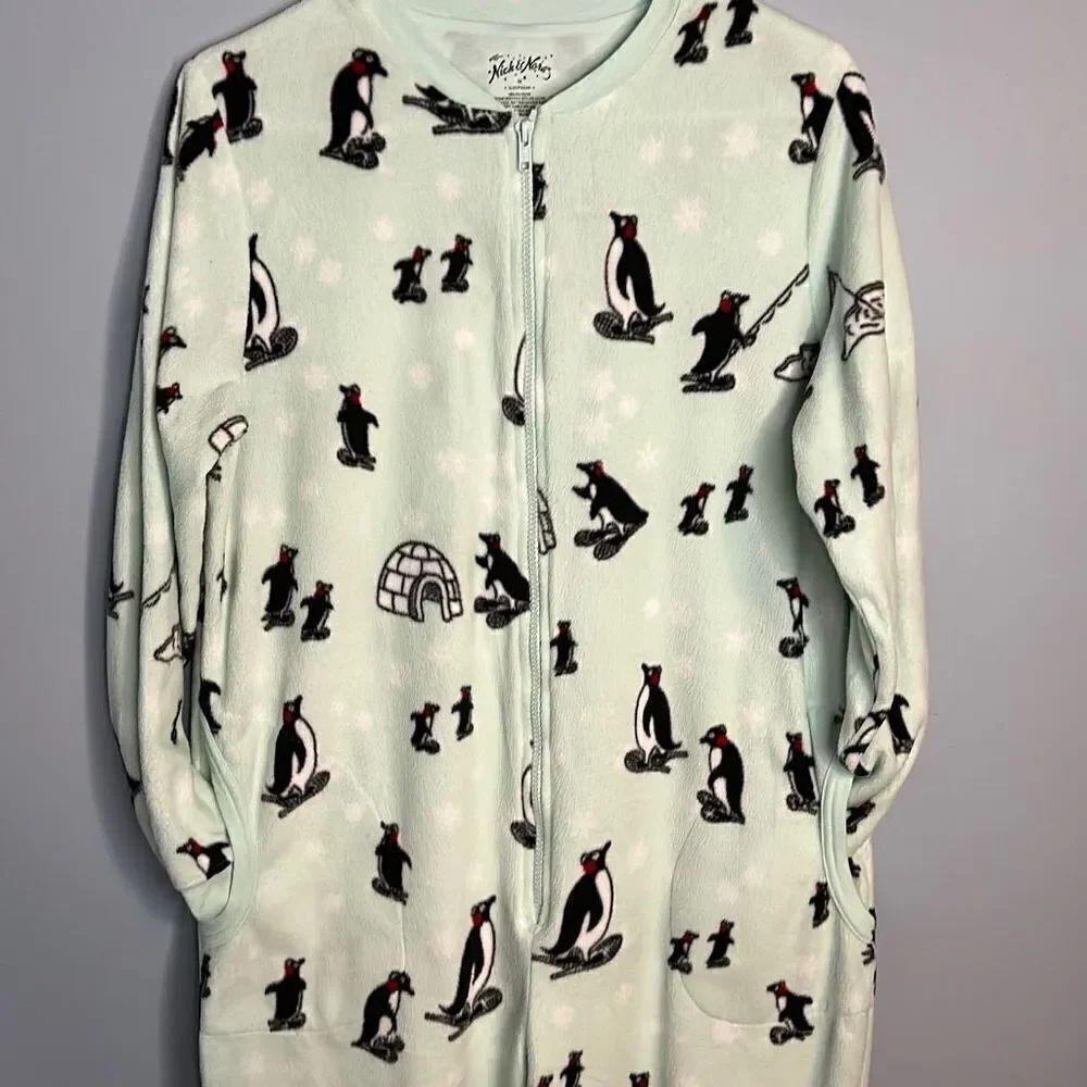 Nick & Nora Fleece Onesie Union suit Penguins Woman’s Medium